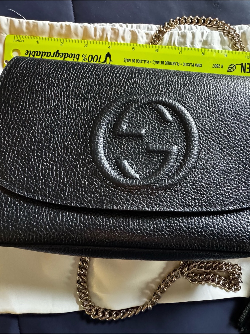 Gucci Black Pebbled Leather Mini Crossbody with Silver Chain and Tassel - Picture 2 of 11